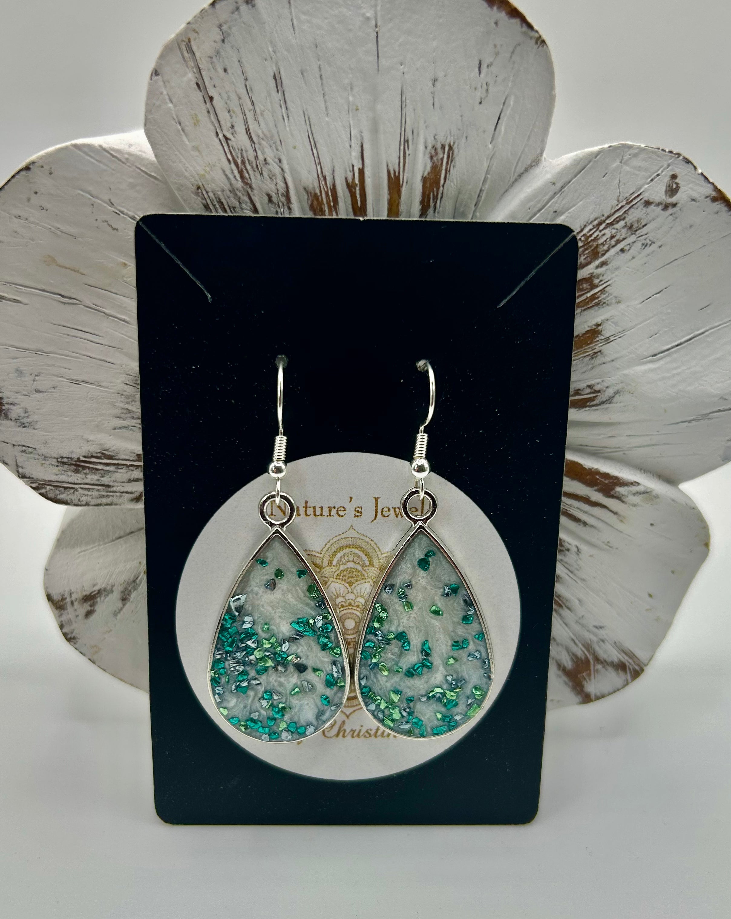 Seaglass sparkle, silver teardrop
